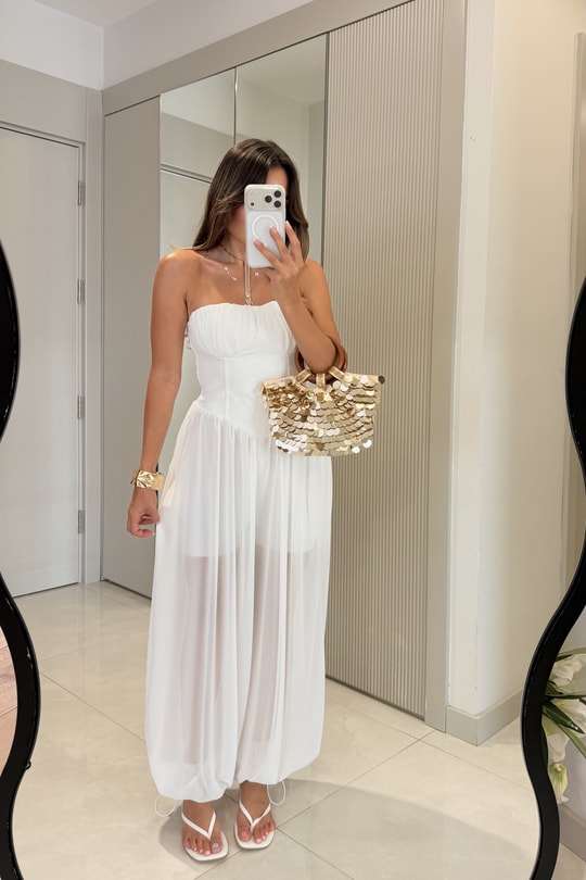 Wanni Beyaz Straplez Şifon Tulum