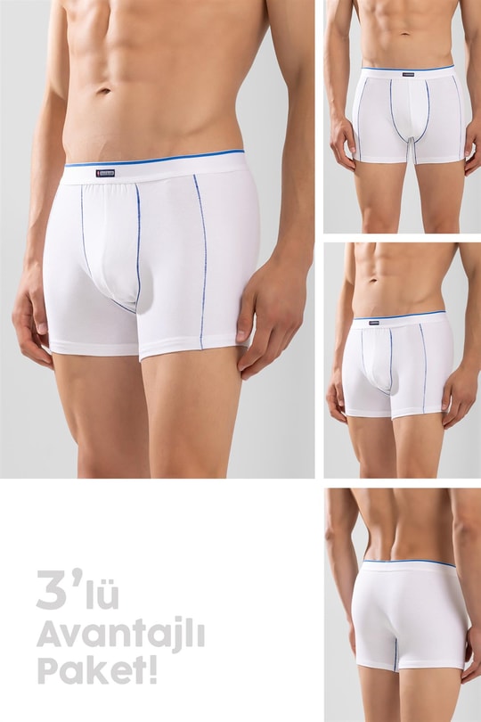 Erkek Pamuklu Compact Likralı Boxer3'lü Paket Beyaz