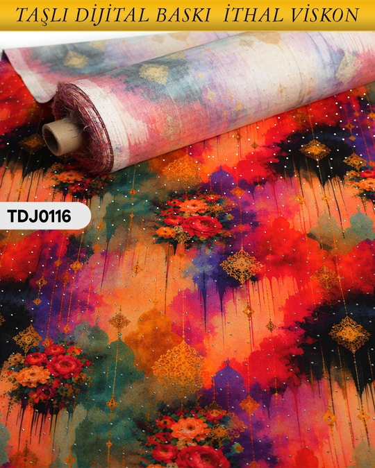  TAŞLI Dijital Baskı Tek En Pamuk Viskon Kumaş 90cm-TDJ0116TDJ0116