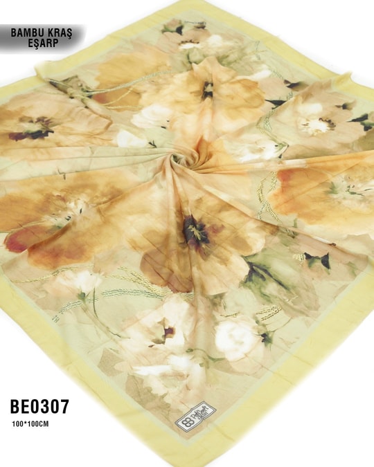 Desenli Bambu Kraş Eşarp 100*100cm BE0307-2309BE0307