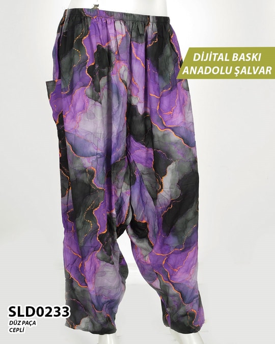 DİJİTAL Baskılı viskon Düz Paça Anadolu Şalvar (Cepli) SLD0233-0903SLD0233