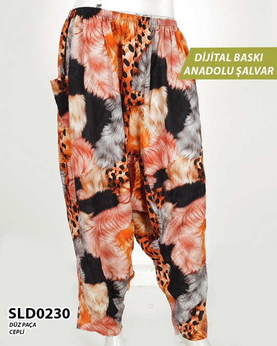 DİJİTAL Baskılı viskon Düz Paça Anadolu Şalvar (Cepli) SLD0230-1036SLD0230