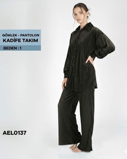 GÖMLEK-PANTOLON KADİFE TAKIM 1 beden AEL0137-21205AEL0137