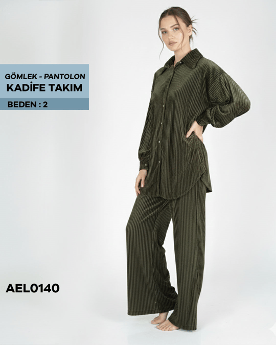 GÖMLEK-PANTOLON KADİFE TAKIM 2 beden AEL0140-21208AEL0140