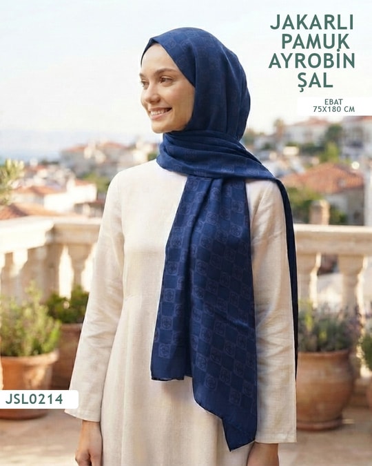 Jakarlı Ayrobin Pamuk Şal  JSL0214-4017JSL0214
