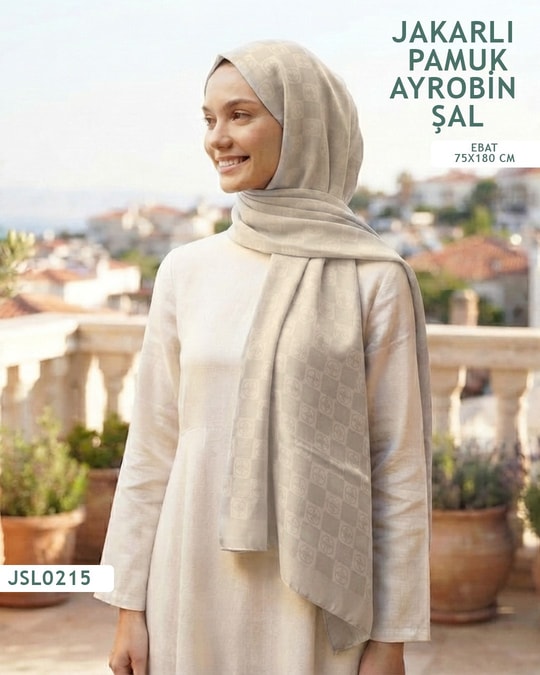 Jakarlı Ayrobin Pamuk Şal  JSL0215-4018JSL0215