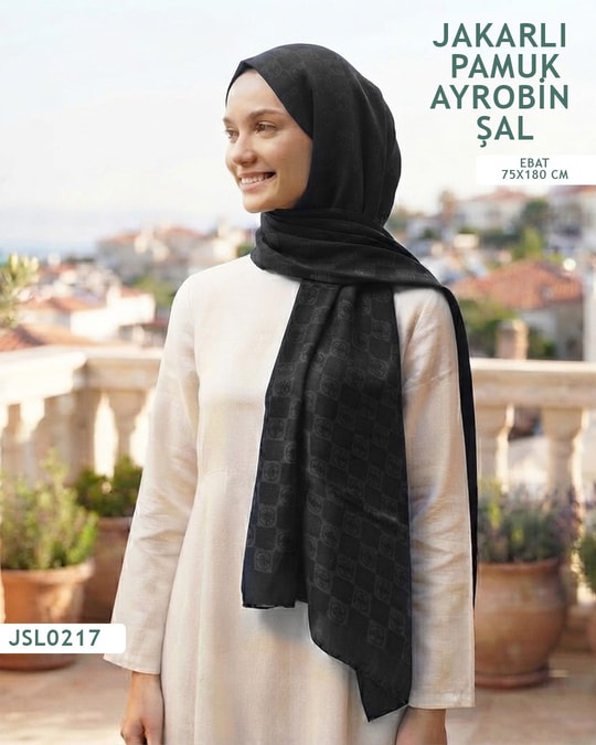 Jakarlı Ayrobin Pamuk Şal  JSL0217-4021JSL0217