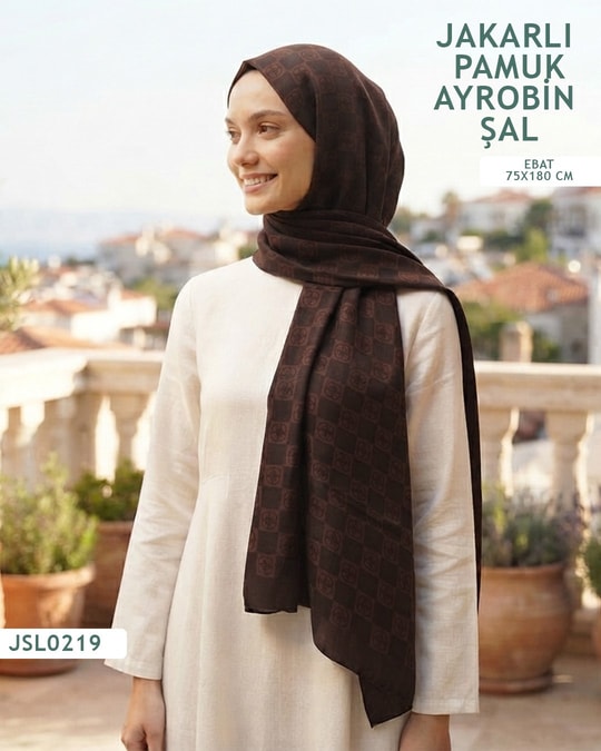 Jakarlı Ayrobin Pamuk Şal  JSL0219-4024JSL0219