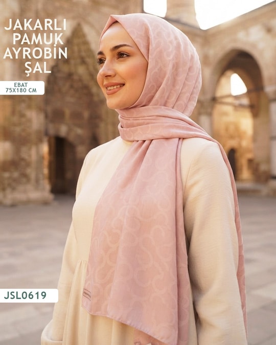 Jakarlı Ayrobin Pamuk Şal  JSL0619-3610JSL0619