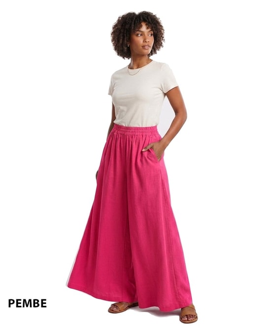 Kadın Beli Lastikli Bol Paça Viskon Pantolon – Rahat Kesim Cepli Yazlık Pantolon 1 BEDEN 36/38 BEDEN-PNT0107PNT0107