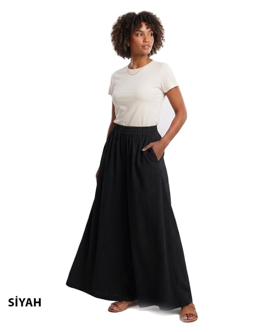 Kadın Beli Lastikli Bol Paça Viskon Pantolon – Rahat Kesim Cepli Yazlık Pantolon 1 BEDEN 36/38 BEDEN-PNT0108PNT0108
