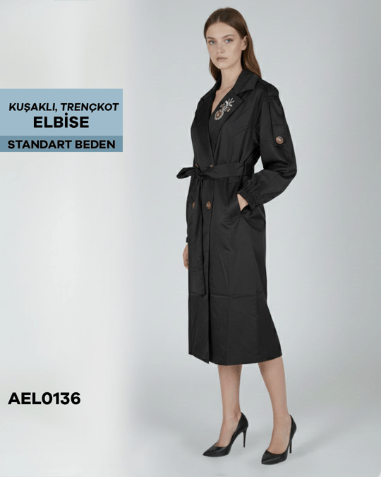 KUŞAKLI TRENÇKOT ELBİSE Standart AEL0136-21204AEL0136