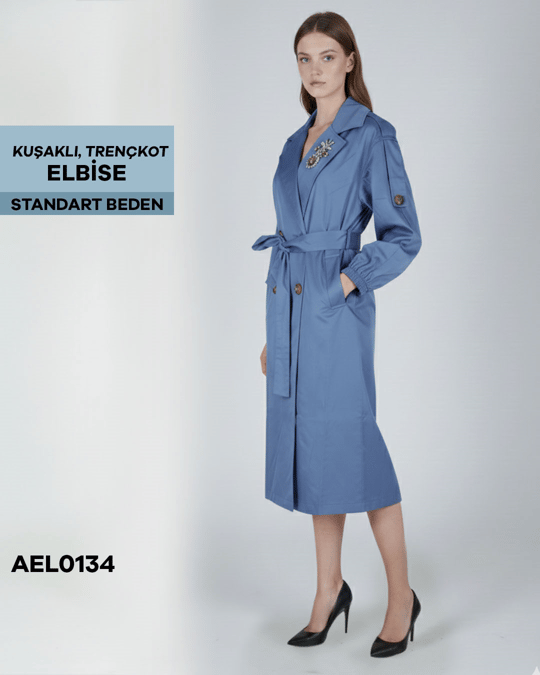 KUŞAKLI TRENÇKOT ELBİSE Standart AEL0134-21203AEL0134