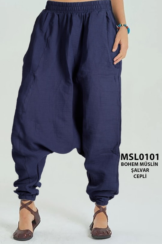 Müslin Kumaş Cepli Şalvar MSL0101-8519MSL0101