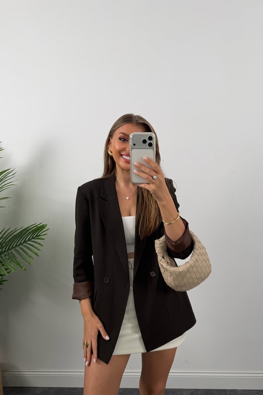 Massi %100 Pamuklu Yazlık Blazer Ceket Kahverengi