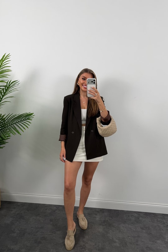 Massi %100 Pamuklu Yazlık Blazer Ceket Kahverengi