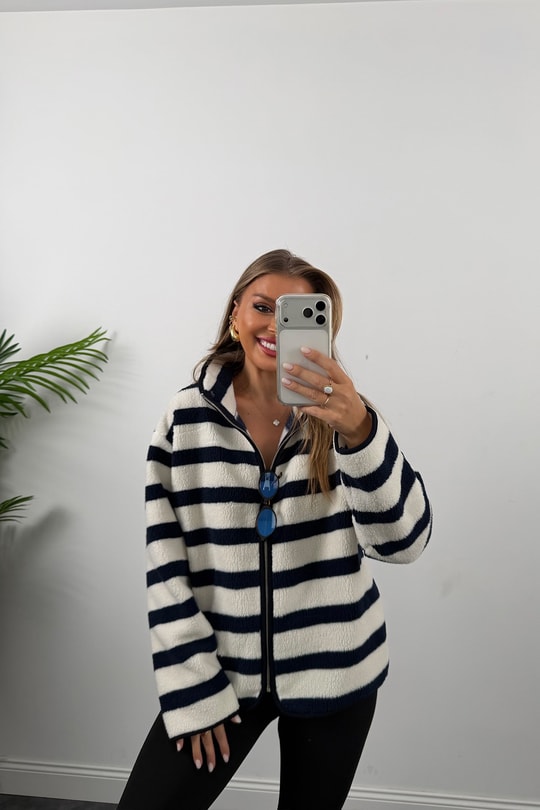 Oysh Model Polar Ceket Lacivert Çizgili