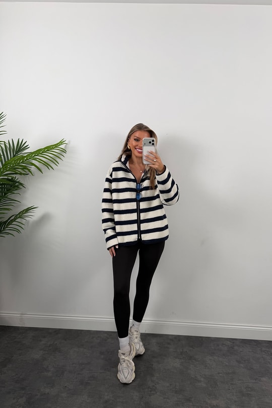 Oysh Model Polar Ceket Lacivert Çizgili