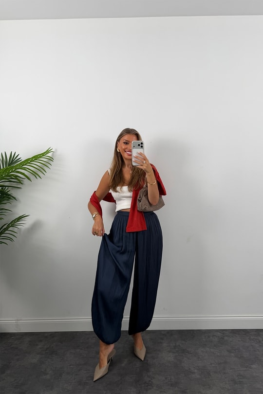 Premium Seri Saten Şalvar Pantolon Lacivert