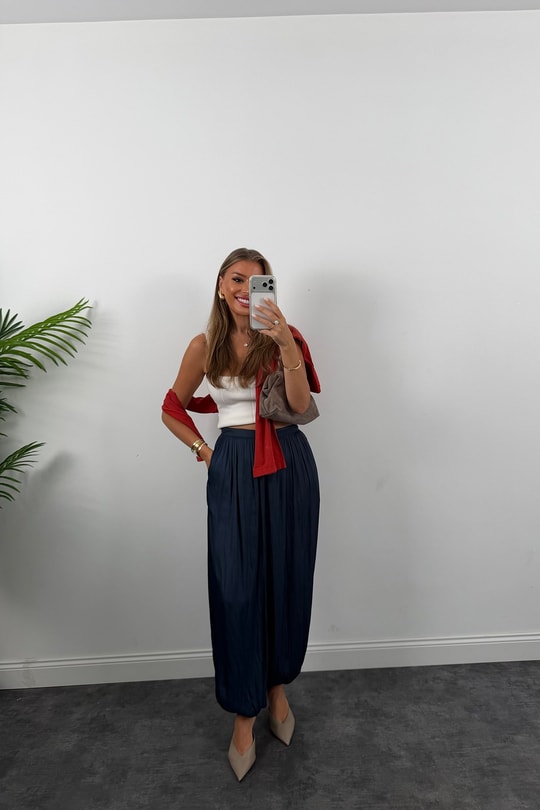 Premium Seri Saten Şalvar Pantolon Lacivert