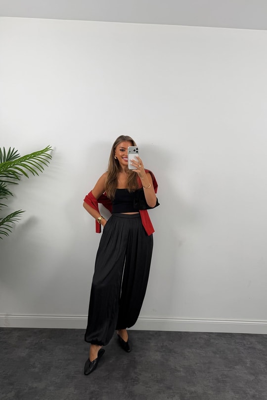 Premium Seri Saten Şalvar Pantolon Siyah