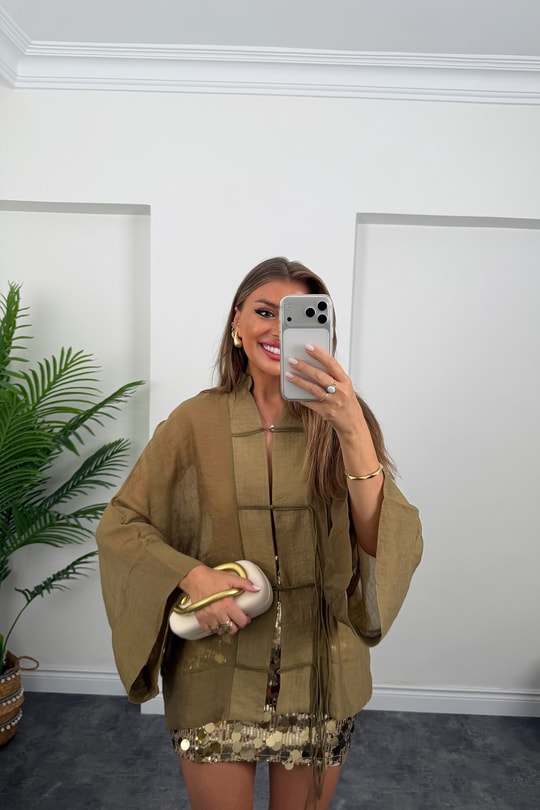 Premium Seri Tensel Kumaş İpli Tasarım Gömlek Olive