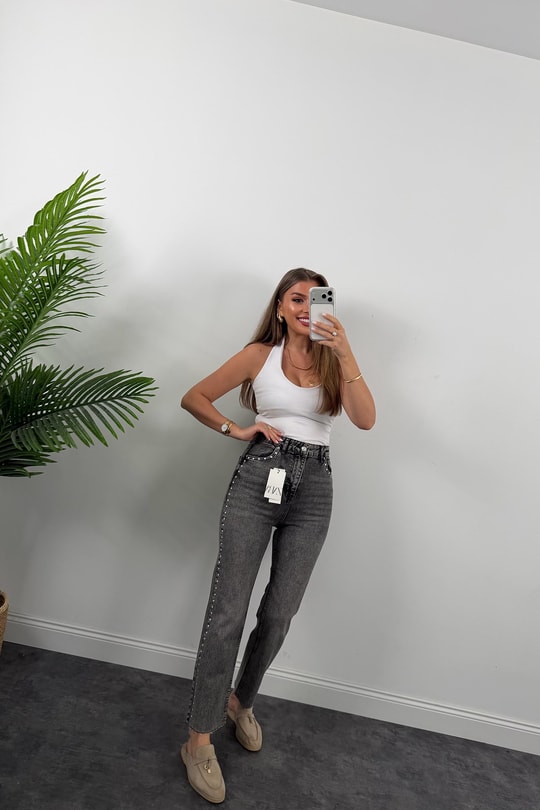 Yanı Zımbalı Premium Bf Jean Gri