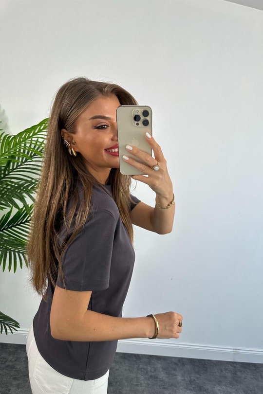 1. Sınıf Kalite Massimo Model %100 Pamuklu Lüx Basic Tshirt Antrasit