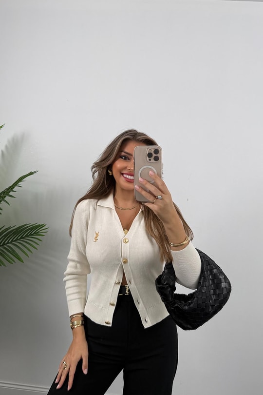 1. Sınıf Kalite Marka Model Gold Nakışlı Hırka Krem