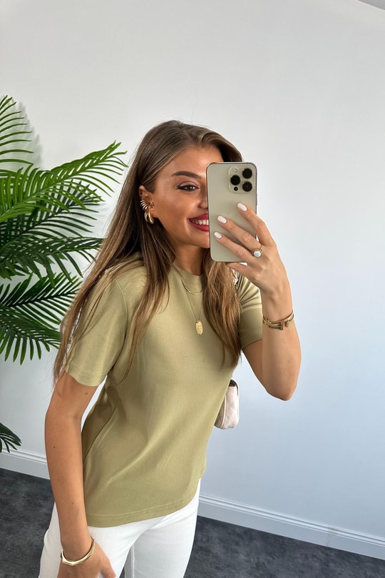 1. Sınıf Kalite Massimo Model %100 Pamuklu Lüx Basic Tshirt Olive Yeşili