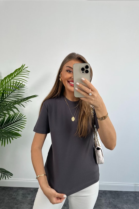 1. Sınıf Kalite Massimo Model %100 Pamuklu Lüx Basic Tshirt Antrasit