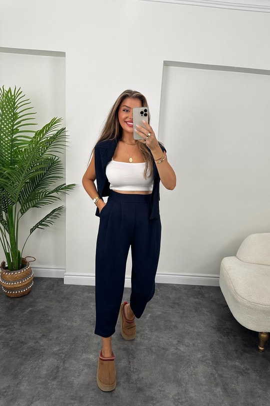 1. Sınıf Kalite Oysh Kumaş Beli Lastikli Harem Pantolon Lacivert 