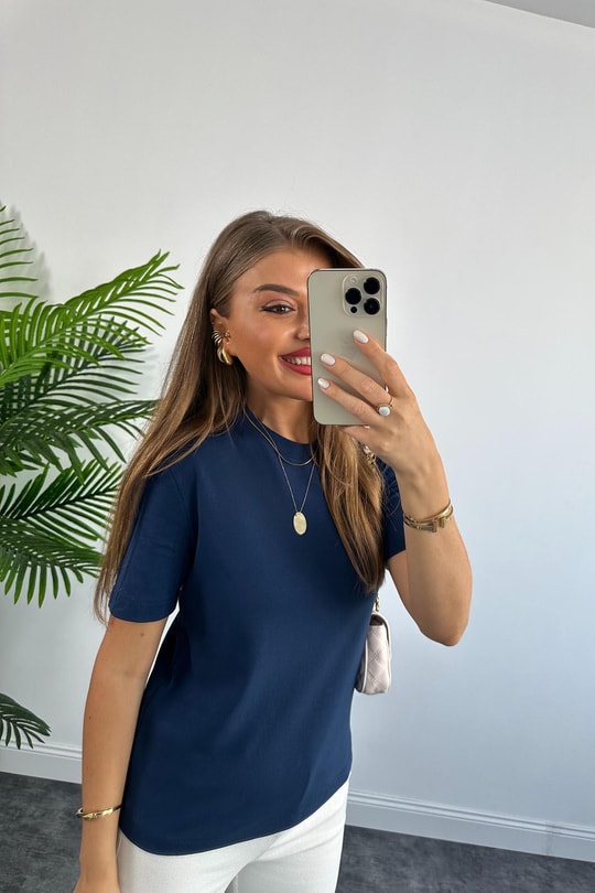 1. Sınıf Kalite Massimo Model %100 Pamuklu Lüx Basic Tshirt Lacivert
