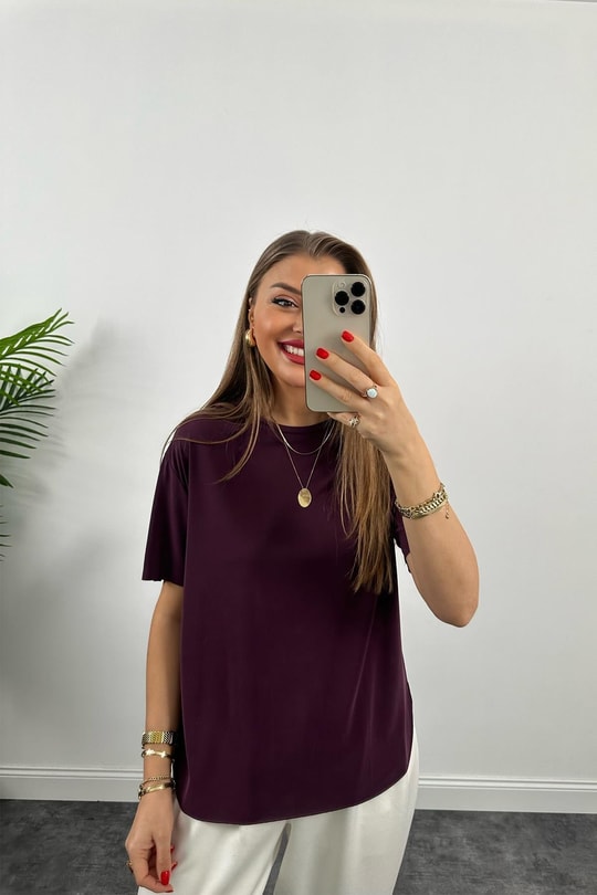 1. Sınıf Kalite Modal Kumaş Oysh Basic Tshirt Mürdüm
