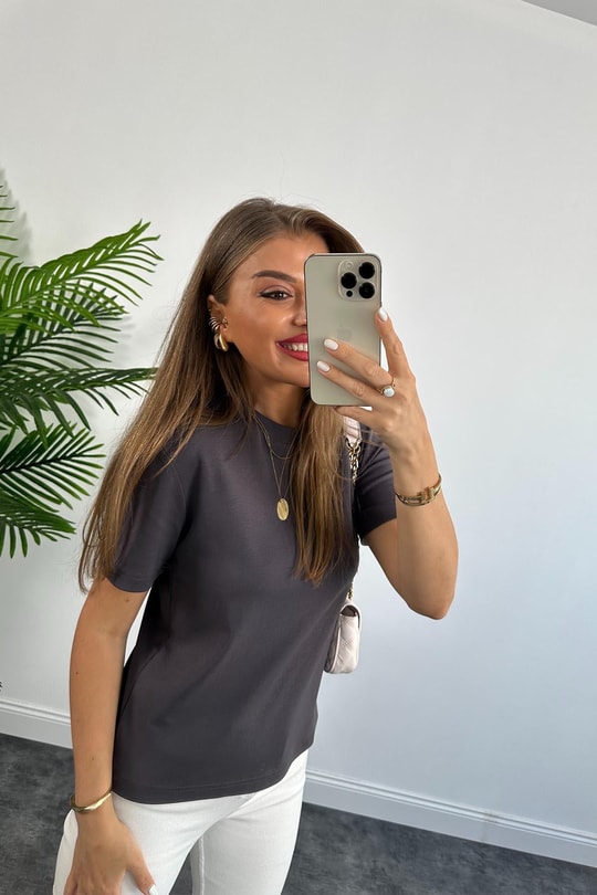 1. Sınıf Kalite Massimo Model %100 Pamuklu Lüx Basic Tshirt Antrasit
