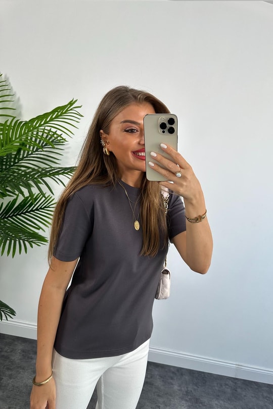 1. Sınıf Kalite Massimo Model %100 Pamuklu Lüx Basic Tshirt Antrasit