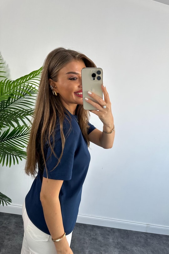 1. Sınıf Kalite Massimo Model %100 Pamuklu Lüx Basic Tshirt Lacivert