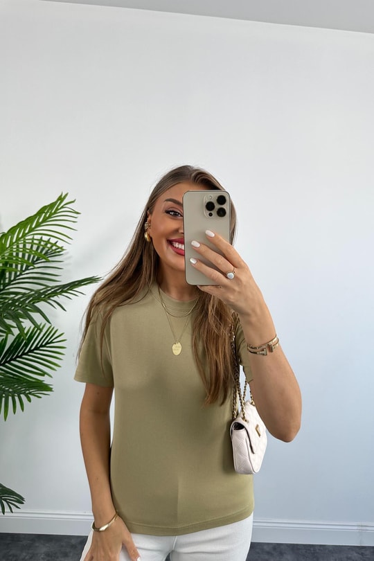 1. Sınıf Kalite Massimo Model %100 Pamuklu Lüx Basic Tshirt Olive Yeşili