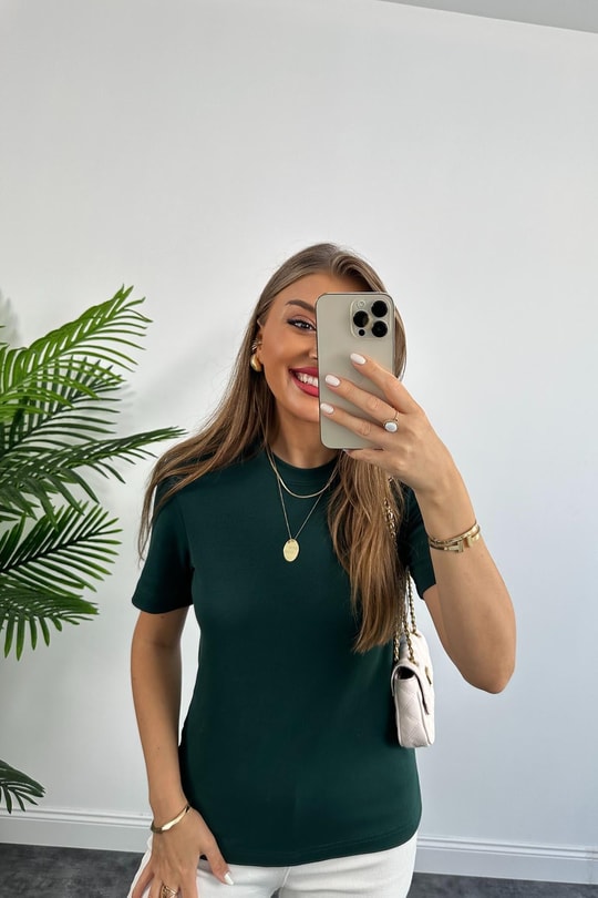 1. Sınıf Kalite Massimo Model %100 Pamuklu Lüx Basic Tshirt Zümrüt