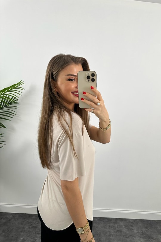 1. Sınıf Kalite Modal Kumaş Oysh Basic Tshirt Taş