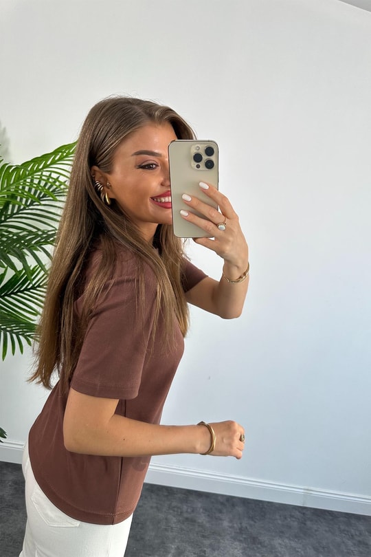 1. Sınıf Kalite Massimo Model %100 Pamuklu Lüx Basic Tshirt Kahverengi