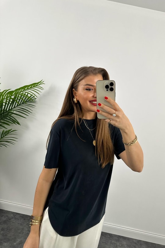 1. Sınıf Kalite Modal Kumaş Oysh Basic Tshirt Yıkamalı Siyah