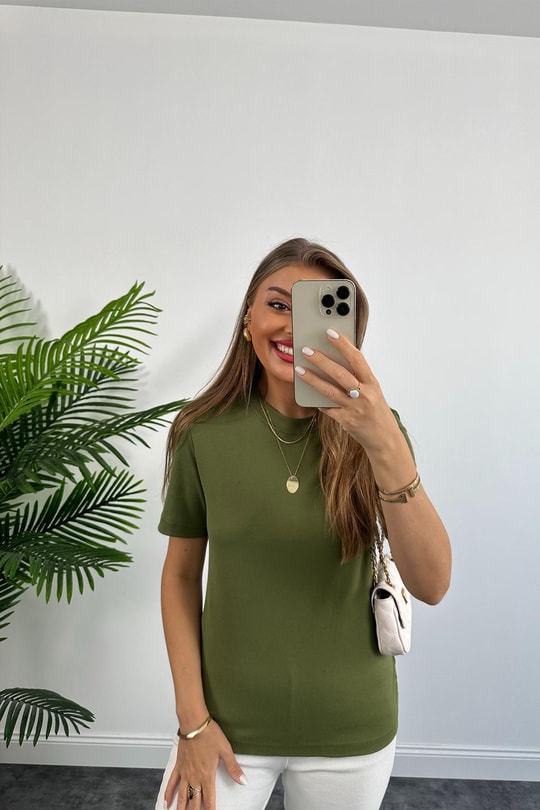 1. Sınıf Kalite Massimo Model %100 Pamuklu Lüx Basic Tshirt Haki Yeşili