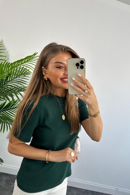 1. Sınıf Kalite Massimo Model %100 Pamuklu Lüx Basic Tshirt Zümrüt