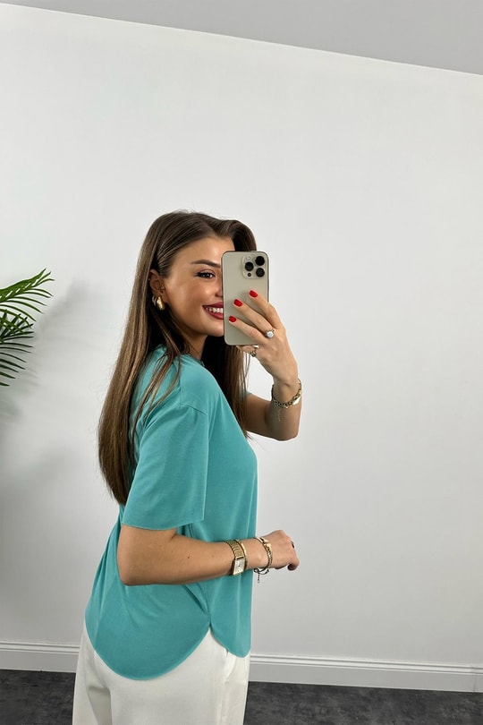 1. Sınıf Kalite Modal Kumaş Oysh Basic Tshirt Turkuaz