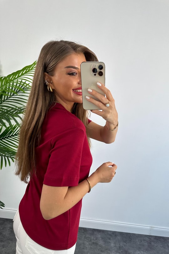 1. Sınıf Kalite Massimo Model %100 Pamuklu Lüx Basic Tshirt Bordo