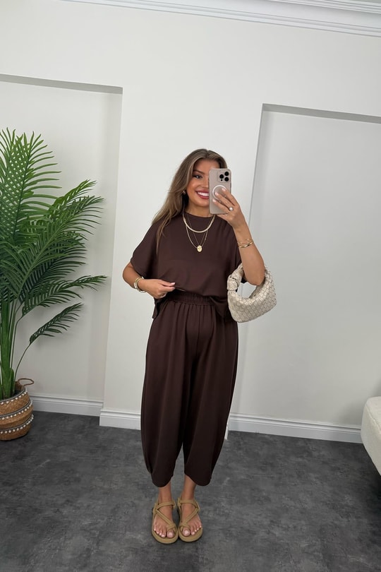 1. Sınıf Kalite Modal Oysh Kumaş Harem Takım Acı Kahve