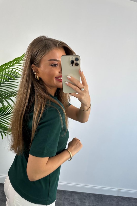 1. Sınıf Kalite Massimo Model %100 Pamuklu Lüx Basic Tshirt Zümrüt