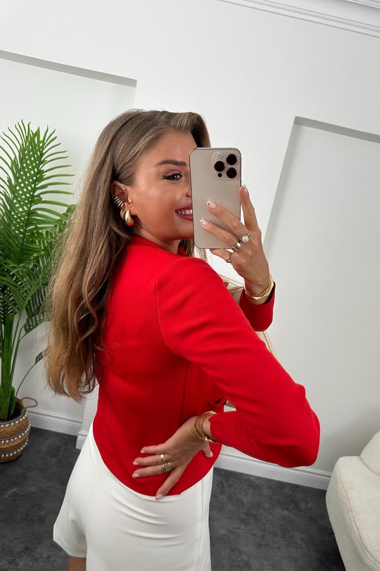 Amor Paris Gold Düğmeli Çelik Triko Hırka Kırmızı