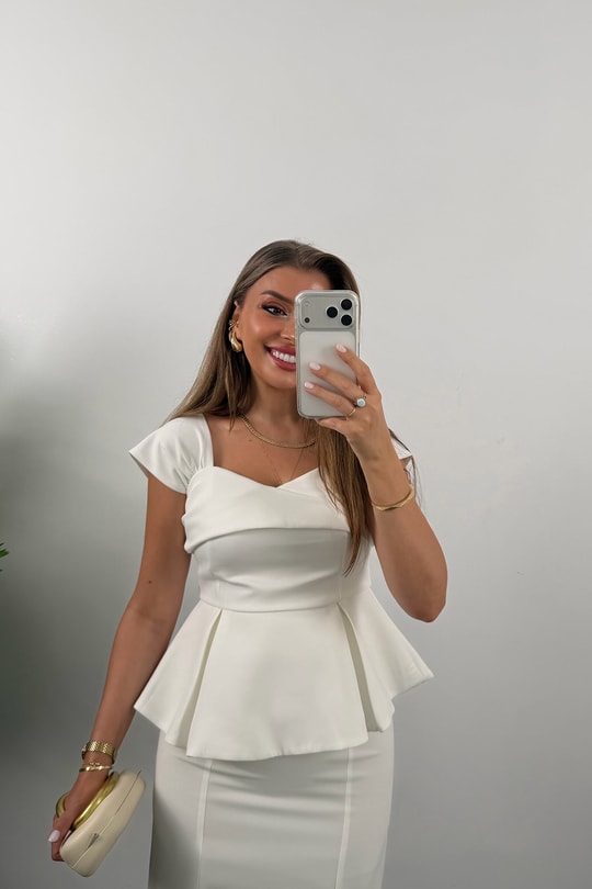 Amore Premium Seri Etek Bluz Takım Beyaz